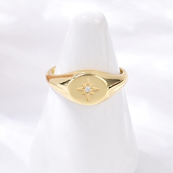 Настоящее золото 18K Латунные кольца-манжеты с микропаве и прозрачным цирконием для женщин, овальные со звездой, стойки покрытие, без кадмия и без свинца, прочное покрытие, реальный 18 k позолоченный, 8.5 мм