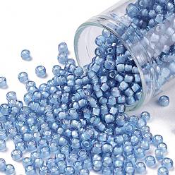 (933) Inside Color Light Sapphire/White Lined Круглые бусины toho, японский бисер, (933) внутри цветной светлый сапфир / белая подкладка, 8/0, 3 мм, отверстие : 1 мм, Около 10000 шт / фунт