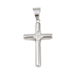 Нержавеющая Сталь Цвет 316 Подвески из хирургической нержавеющей стали и прозрачного кубического циркония, крест прелести, цвет нержавеющей стали, 43x25x5 мм, отверстие : 9.5x5.5 мм