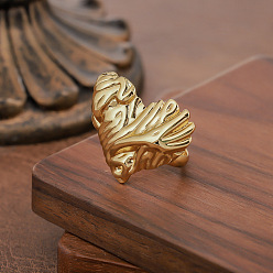 Золотой 304 текстурированные кольца на пальцах из нержавеющей стали, сердце, золотые, 20 мм