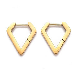 Golden 304 Stainless Steel Huggie Hoop Earrings, Diamond Shape, Golden, 17x15.5x3mm, Pin: 1mm