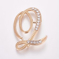Doré  Broches en alliage, avec strass, lettre, letter.q, or, 43x31x3mm, pin: 1 mm