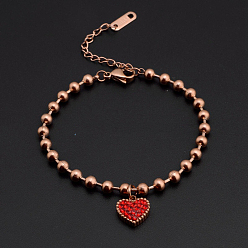 Сердце Браслеты из нержавеющей стали с подвесками, украшения для женщин, золотые, сердце, 7-7/8 дюйм (200 мм)