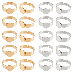 Mixed Color 20Pcs 2 Colors Ion Plating(IP) Adjustable 304 Stainless Steel Finger Rings Components, Pad Ring Base Findings, Flat Round, Mixed Color, Tray: 8mm, 4mm, US Size 6 1/2(16.9mm), 10pcs/color
