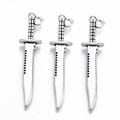 Античное Серебро Сплавочные подвески тибетского стиля, без свинца и без кадмия, нож, античное серебро, 42.5x9.5x3.5 мм, отверстие : 2 мм, Около 308 шт / 500 г