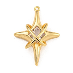 Настоящее золото 18K Стойка металлическая латунная микропрофилированная кубическая циркония подвески, долговечный, звезда, реальный 18 k позолоченный, 25.5x19x6.5 мм, отверстие : 1 мм