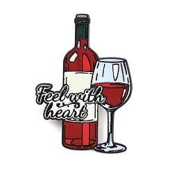 Красный Красное вино с чувством, эмалированные броши в форме сердца., булавки для лацканов из сплава для одежды рюкзака, чёрные, красные, 34.5x24.5 мм