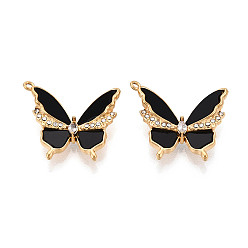 Черный 304 подвески из нержавеющей стали и акрила, со стразами, бабочки прелести, вакуумное покрытие pvd, реальный 18 k позолоченный, чёрные, 25x23x4.5 мм, отверстие : 1.2 мм