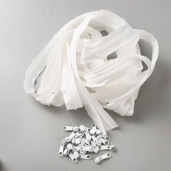 Белый 10м нейлоновая застежка-молния с закрытым концом, с 20шт. бегунками молнии из цинкового сплава, белые, 31x2.5 мм