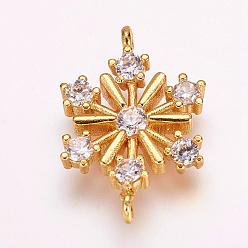 Золотой Латунные микро проложить кубических ссылки циркония, снежинка, золотые, 19x12.5x2.5 мм, отверстие : 1 мм