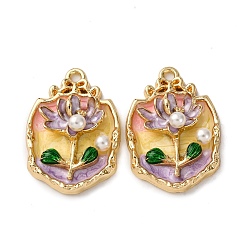 Oval Подвески из эмалевого сплава легкого золота, , с ABS имитации жемчуга, стойки покрытие, овальные, 27.5x19x6 мм, отверстие : 1.8 мм