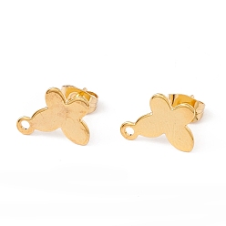 Real 24K Gold Plated 201 Stainless Steel Stud Earring Findings, with 304 Stainless Steel Pins, Horizontal Loops and Ear Nuts, Butterfly, Real 24K Gold Plated, 10x12mm, Hole: 1.4mm, Pin: 0.8mm