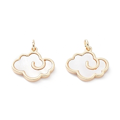 Real 18K Gold Plated Rack Plating Brass Pendants, Cloud Charms with Shell, Long-Lasting Plated, with Jump Ring, Real 18K Gold Plated, 15x17x2mm, Hole: 3.2mm