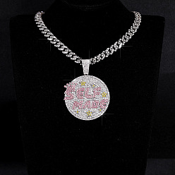 Платина Ожерелья-медальницы из кубинского звена в стиле хип-хоп, полностью украшенные кристаллами и розовыми стразами, для мужчин и женщин, платина, 19.69 дюйм (50 см), 11 мм