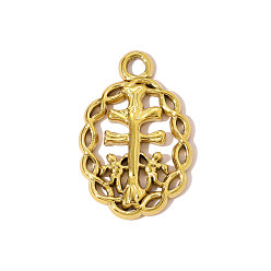 Настоящее золото 18K 304 подвески из нержавеющей стали, овальные амулеты, ионное покрытие (ip), реальный 18 k позолоченный, 23x15 мм