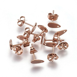 Розовое Золото Ионное покрытие (ip) 304 детали серьги-гвоздики из нержавеющей стали, с плоской пластиной, слеза, розовое золото , 8x5x0.7 мм, отверстие : 1 мм, штифты : 0.8 мм