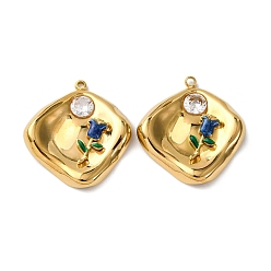 Rhombus 304 нержавеющей стальной эмали подвески, со стразами, , вакуумное покрытие pvd, реальный 18 k позолоченный, ромб, 23.5x21.5x3 мм, отверстие : 1.2 мм