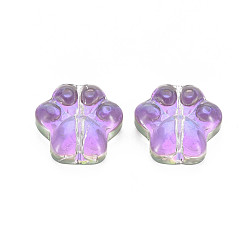 Medium Orchid Electroplate Transparent Glass Beads, Half Plated, Dog Paw Prints, Medium Orchid, 13.5x13.5x4.5mm, Hole: 1mm