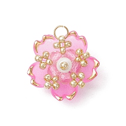 Ярко-Розовый Подвески сакуры из стеклянных бусин ручной работы, с акриловыми и 304 нержавеющими кольцами для прыжков, ярко-розовый, 18.5x18.5x11.5 мм, отверстие : 2.5 мм