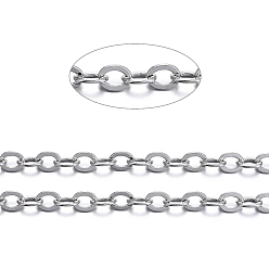 Platinum Brass Flat Oval Cable Chains, Unwelded, with Spool, Cadmium Free & Nickel Free & Lead Free, Platinum, 3.5x3x0.5mm, about 301.83 Feet(92m)/roll