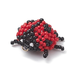 Красный Подвески в виде божьих коровок из стеклянного бисера Toho, с 304 кольцами из нержавеющей стали, реальный 18 k позолоченный, красные, 26x30x10 мм, отверстие : 3 мм