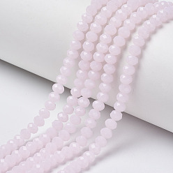 Pink Стеклянные бусины, имитация нефрита, граненые, рондель, розовые, 8x6 мм, отверстие : 1 мм, около 57~59 шт / нитка, 36~37 см
