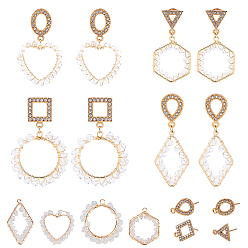 Real 18K Gold Plated DIY Earring Making, with Brass Glass Pendants, Rhinestone, 304 Stainless Steel Stud Earring Findings and Jump Rings, Real 18K Gold Plated, 36pcs/box