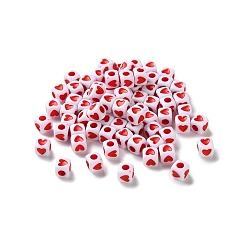 (123L) Белый крем непрозрачный блеск Непрозрачные акриловые бусины, Куб с сердцем, огнеупорный кирпич, 4.5x4.5x4.5 мм, отверстие : 2 мм