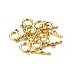 Antique Golden Alloy Toggle Clasps, Cadmium Free & Nickel Free & Lead Free, Antique Golden, Ring: about 14x11x2mm, Hole: 2mm, Bar: 19x5.5x2mm, Hole: 2mm