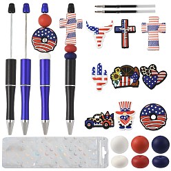 Mixed Color Independence Day DIY Beadable Pen Making Kits, include Plastic Ball-Point Pen, Silicone Beads, Plastic Ballpoint Pen Refills, Mixed Color, 148x12mm