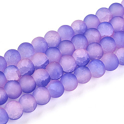 Розовато-лиловый Стеклянные бусины кракле, круглые, два тона, матовые, розовато-лиловый, 6~6.5x5~5.5 мм, отверстие : 1 мм, около 147~149 шт / нитка, 31.89~32.28 дюйм (81~82 см)