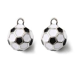 Платинированный Латунь эмаль прелести, без кадмия, без никеля и без свинца, футбольное очарование, Реальная платина, 12x10 мм, отверстие : 1.4 мм