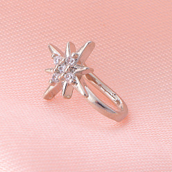 Звезда Латунные микро-паве прозрачные кубические цирконии клипсы на носовые кольца, платина, звезда, 12 мм, штифты : 0.6 мм