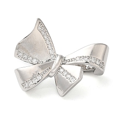 Платина Латунное микропейв, прозрачный кубический цирконий, складные застежки, без кадмия, без никеля и без свинца, бантом, платина, 20x24x9 мм