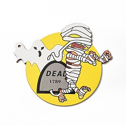 Mummy Большие подвески из дерева с односторонним принтом, хэллоуин прелести, мумия, 149x130x3.5 мм, отверстие : 4 мм