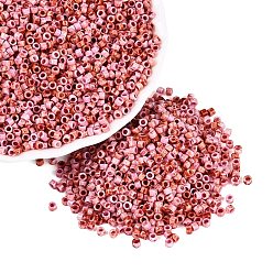 Rose Nacré Perles de verre cylindriques opaques de Picasso, trou rond, perle rose, 2.5x1.5mm, Trou: 1.2~1.4mm, environ 30000 pcs / livre