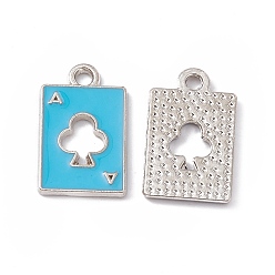 Темно-Голубой Подвески из сплава, с эмалью, прямоугольник с шармом туз пик, платина, глубокое синее небо, 18x11x1 мм, отверстие : 1.8 мм
