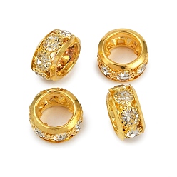 Золотой Латунные бусины со стразами , рондель, кристалл, золотые, 11.5x6 мм, отверстие : 5 мм