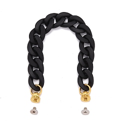 Black Rubberized Style Acrylic Curb Chain Phone Case Chain, with Brass Screw nut and Iron Screws, for DIY Phone Case Decoration, Golden, Black, 17cm