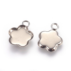 Нержавеющая Сталь Цвет Устойчивы к потускнению 201 подвески-кабошоны из нержавеющей стали, чашки безель с краями, цветок, цвет нержавеющей стали, 15x12.3x1.5 мм, отверстие : 2 мм