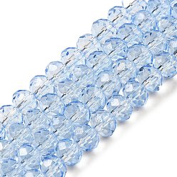 Васильковый Прозрачная краска для запекания стеклянные бусины нити, граненые, рондель, васильковый, 8x6 мм, отверстие : 1.4 мм, около 60~62 шт / нитка, 39~40 см