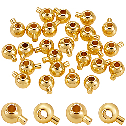 Настоящее золото 18K 30 шт. латунные обжимные бусины, долговечный, круглые, реальный 18 k позолоченный, 5x3.5x3.5 мм, отверстие : 0.9 мм