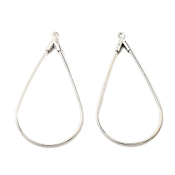 Platinum Iron Pendants, Teardrop Charms, for Hoop Earring Findings, Platinum, 45x22x1.4mm, Hole: 1mm