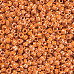 Dark Orange Glass Seed Beads, Opaque Colors Lustered, Round, Dark Orange, 3mm, Hole: 1mm, about 10000pcs/pound