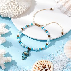 Другие Сплав шарм браслеты, Браслеты из бисера и стеклянных бусин для женщин, раковина, внутренний диаметр: 2-1/8~3-1/2 дюйм (5.4~9.05 см)