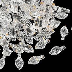 Clear Transparent Acrylic and Gold Foil Pendants, Leaf Charms, Clear, 10x5x3.5mm, Hole: 1.4mm