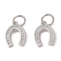 Платина Покрытие стойки латунь микропаве прозрачные подвески из кубического циркония, без кадмия и без свинца, долговечный, подковы, платина, 15x11x2 мм, отверстие : 5 мм