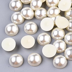 Бежевый Абс пластмассовые имитационные жемчужные кабошоны, полукруглый, бежевые, 12x6 мм