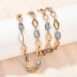 Золотой & Цвет Нержавеющей Стали 201 Женские ожерелья из нержавеющей стали с овальными и ромбовидными звеньями, с 304 нержавеющей стали застежки, золотые и нержавеющая сталь цвет, 23-1/4 дюйм (59 см)