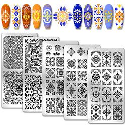 Другие Шаблоны для нейл-арта своими руками из нержавеющей стали, шаблонный инструмент, прямоугольные, цветочный, 12x6 см, 5 листов / комплект